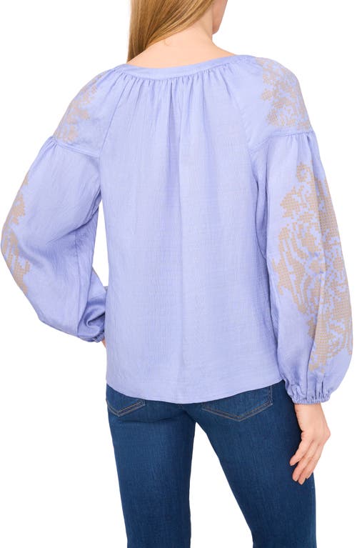 Cece Embroidered Balloon Sleeve Top In Rain Washed