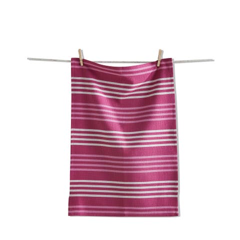 Basket Weave Stripe Dishtowel Raspberry Cotton Kitchen Towel