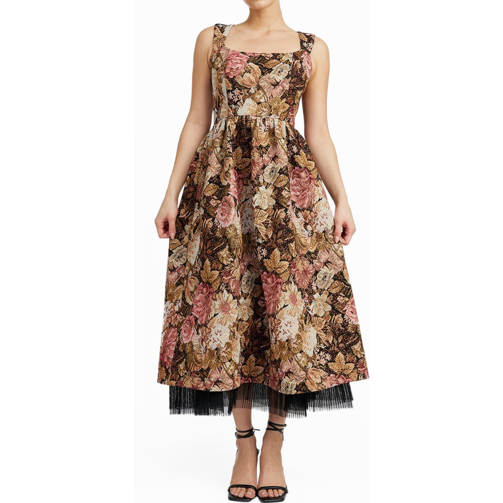 En Saison Carey Jacquard Lace-Up Back Midi Dress in Pink Gold