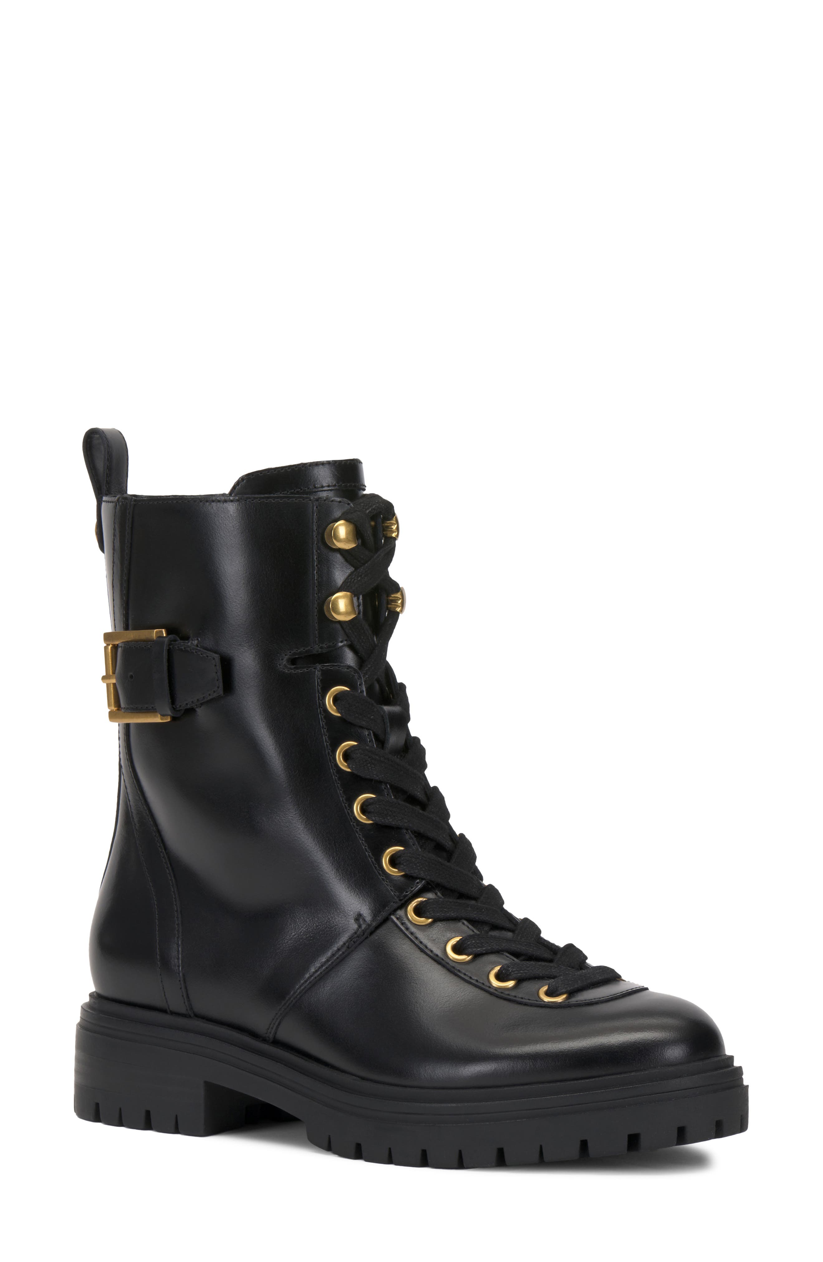 Becinda Leather Combat Boot, Main, color, BLACK