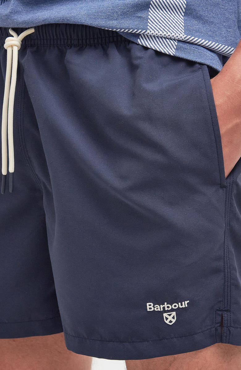 Barbour Staple Logo Embroidered Swim Trunks, Alternate, color, Navy