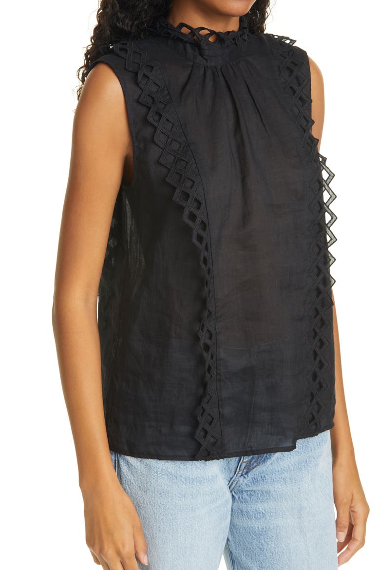 Embroidered High Neck Sleeveless Top, Alternate, color, NOIR