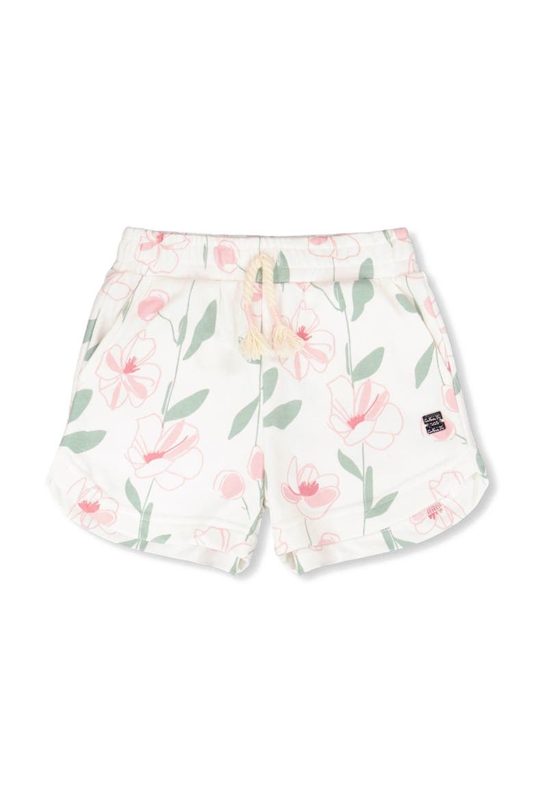 French Terry Drawstring Waist Flowers Shorts, Main, color, Off White Printed Flowers