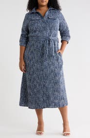 AREA STARS Oakley Long Sleeve Tweed Shirtdress