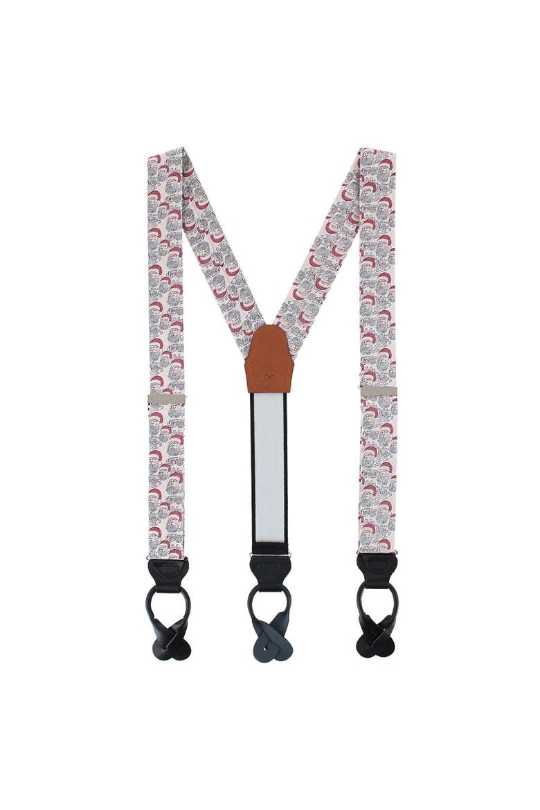 Big & Tall Santa Claus Is Watching Silk Novelty Button End Suspenders, Alternate, color, Ivory and Red