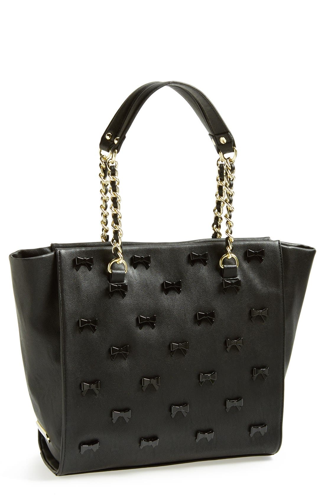 Faux Leather Tote, Main, color, BLACK