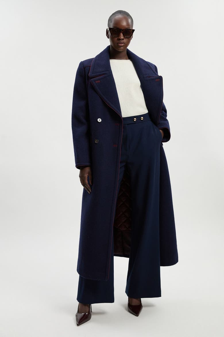 Tailored Padded Lined Midi Coat, Main, color, Navy