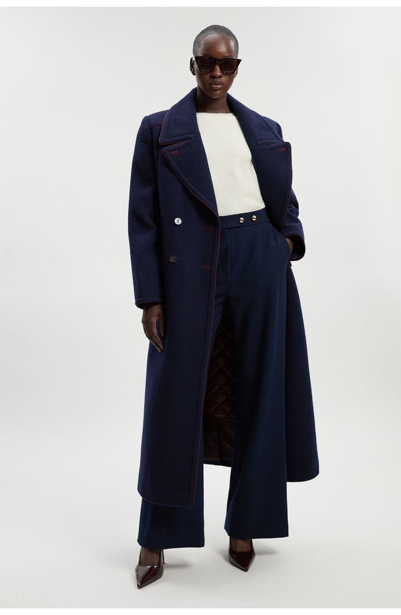 Karen Millen Tailored Padded Lined Midi Coat, Main, color, Navy