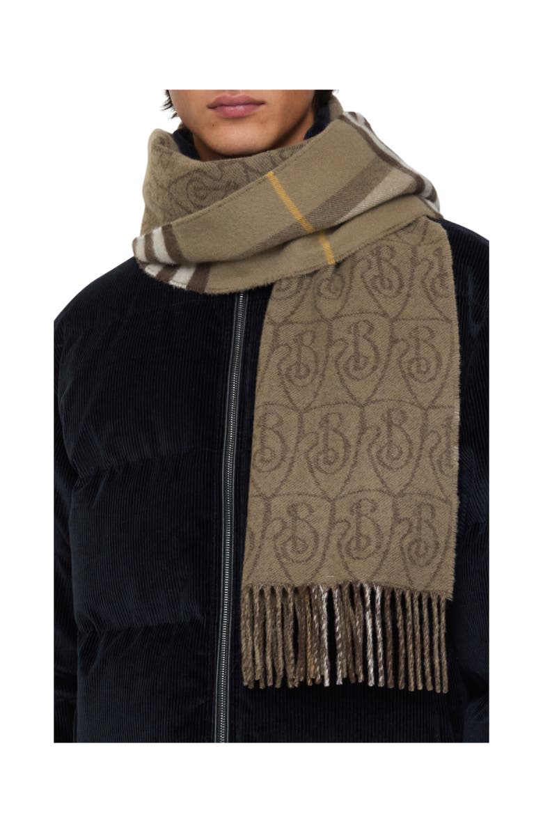 Burberry Reversible B Shield Cashmere Scarf, Alternate, color, Vole Brown