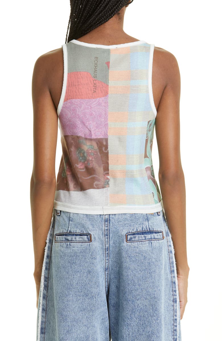 Eckhaus Latta Patch Print Lapped Cotton Jersey Tank, Alternate, color,