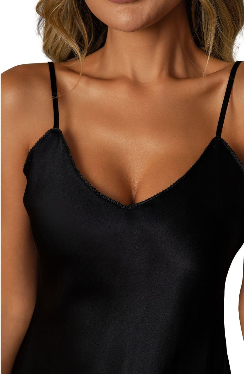 SILKSILKY Pure Silk Adjustable Spaghetti Strap Nightgown Slip Dress, Alternate, color, Black