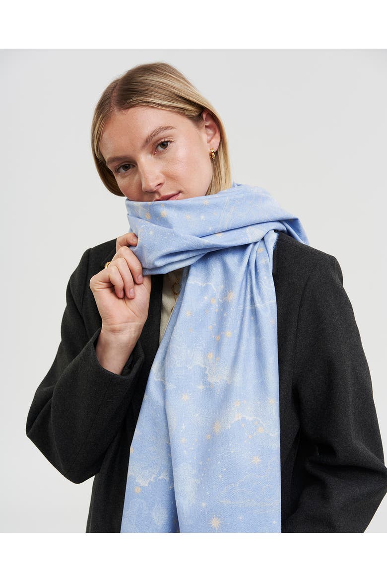 Zodiac Long Fringed Scarf, Alternate, color, Light Blue