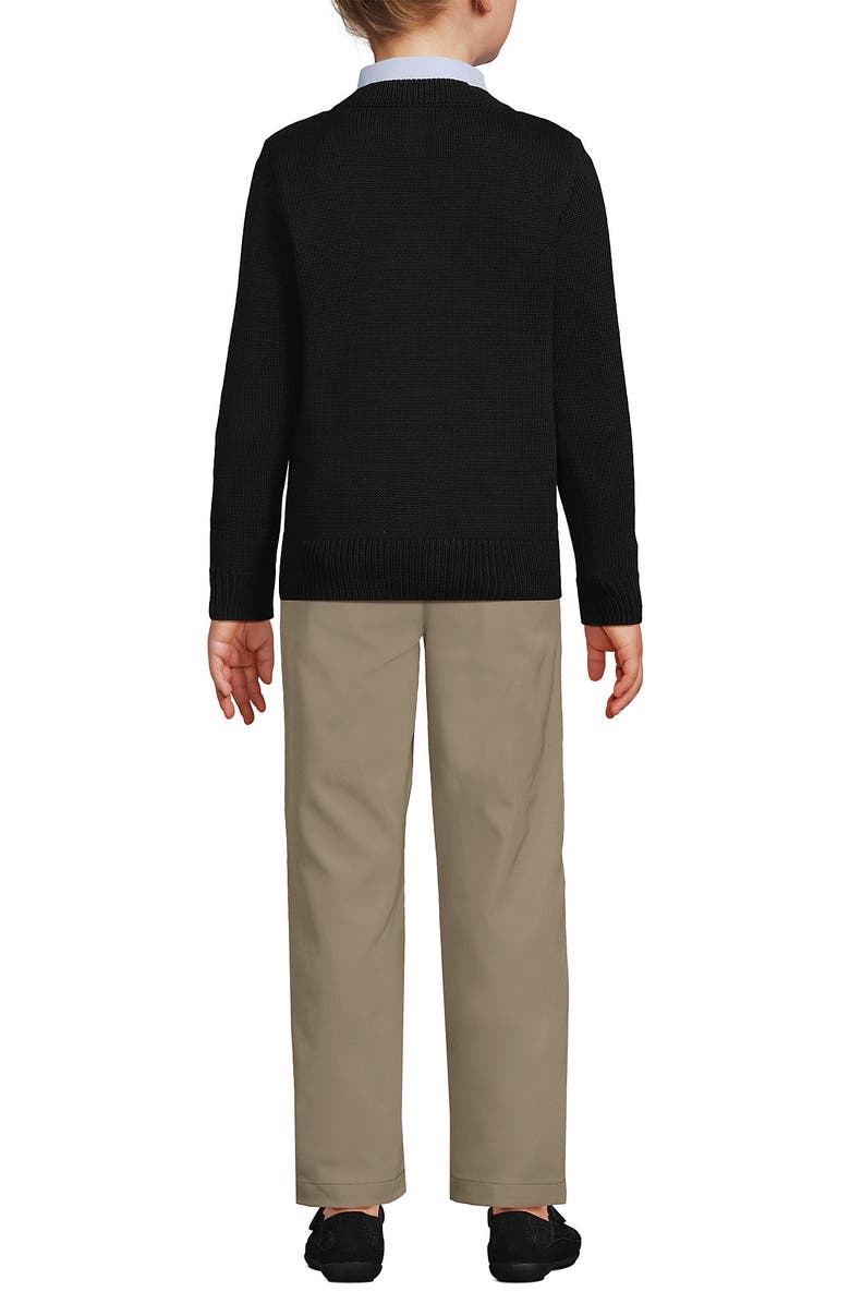 Lands' End School Uniform Kids Legacy Varsity Cardigan, Alternate, color, Black