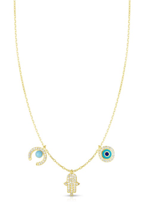 Pavé CZ Mix Charm Pendant Necklace