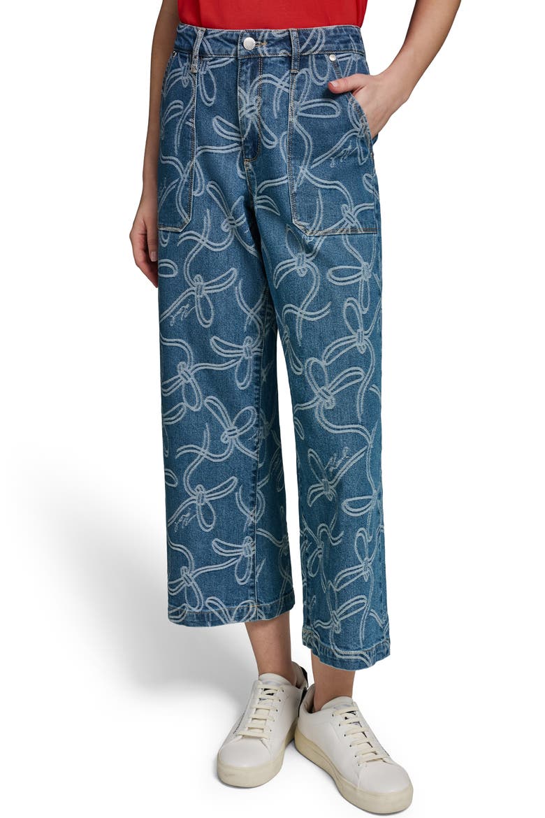 Bow Crop Wide Leg Jeans, Main, color, MEDIUM INDIGO