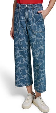 KARL LAGERFELD PARIS Bow Crop Wide Leg Jeans