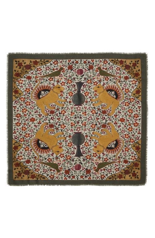 De Bonne Facture Print Wool Square Scarf In Ispahan Folk Pattern