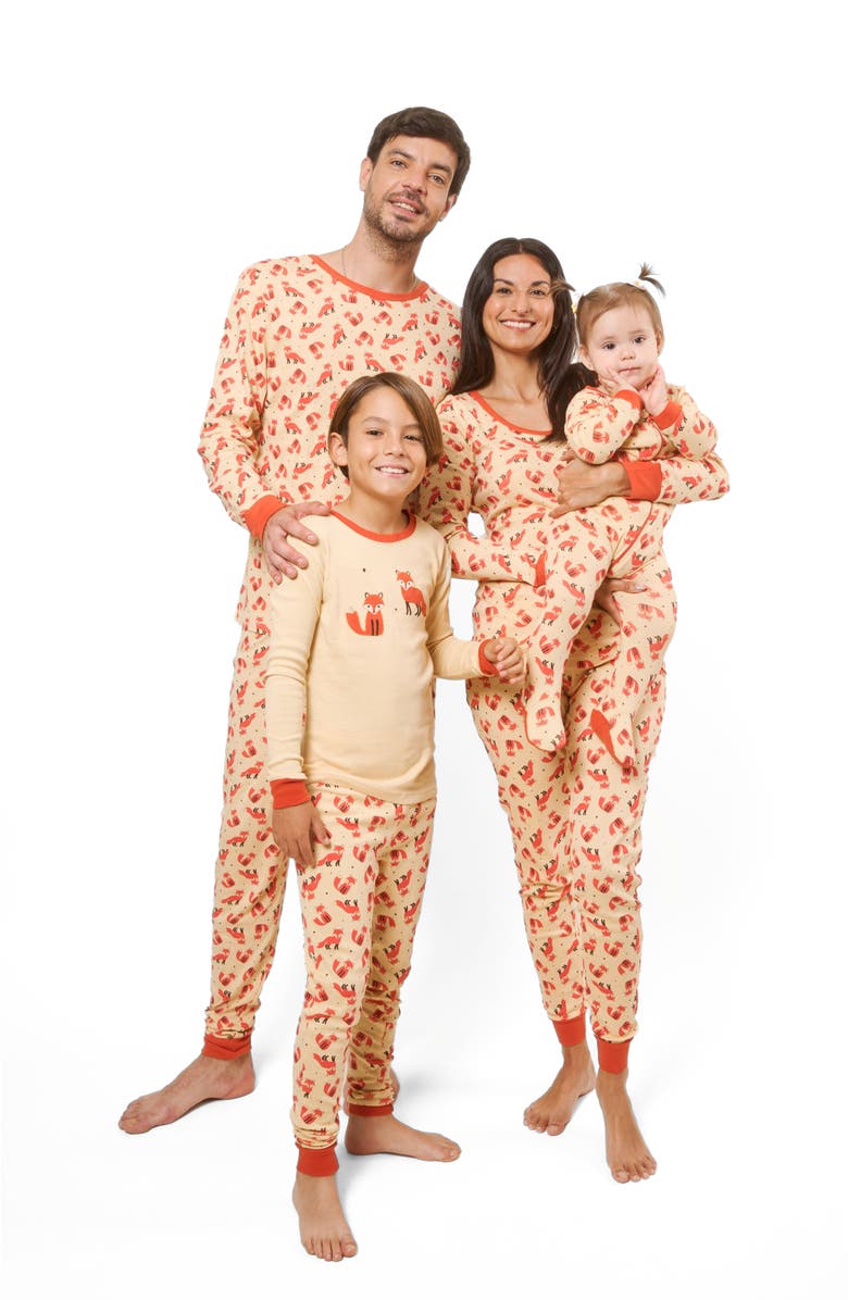 Leveret Footed Printed Cotton Matching Family Pajamas, Animal Kingdom Prints, Alternate, color, Fox