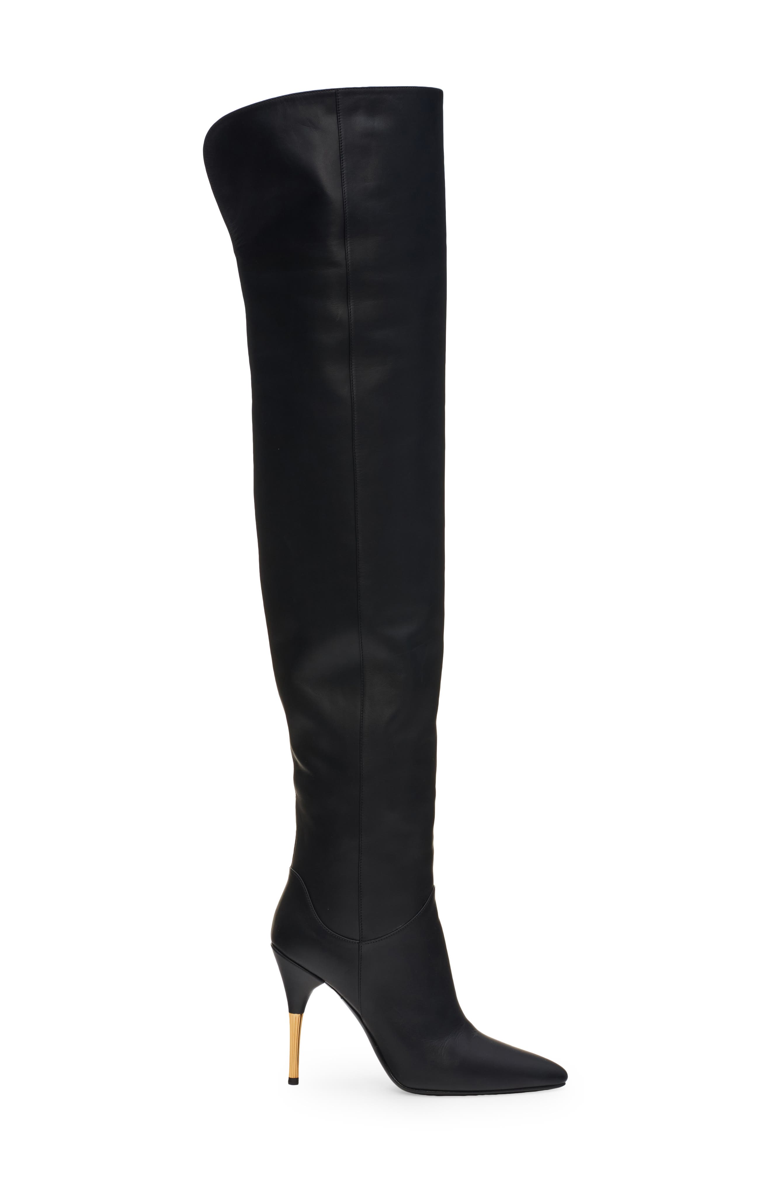 Deboot Gold Heel Over the Knee Boot, Alternate, color, BLACK
