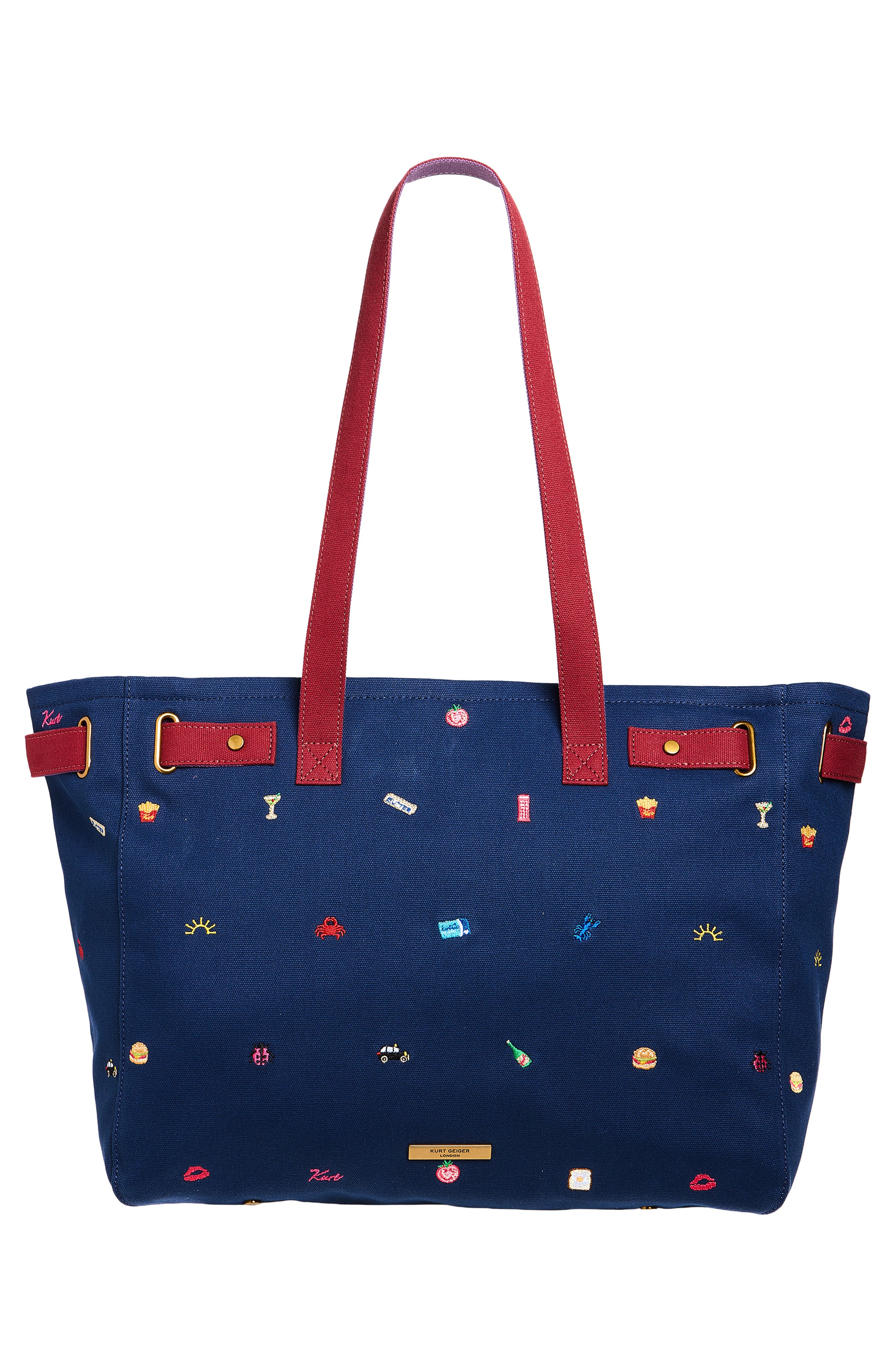 Kurt Geiger London Sloane Embroidered Canvas Shopper Bag, Alternate, color, Dark Blue