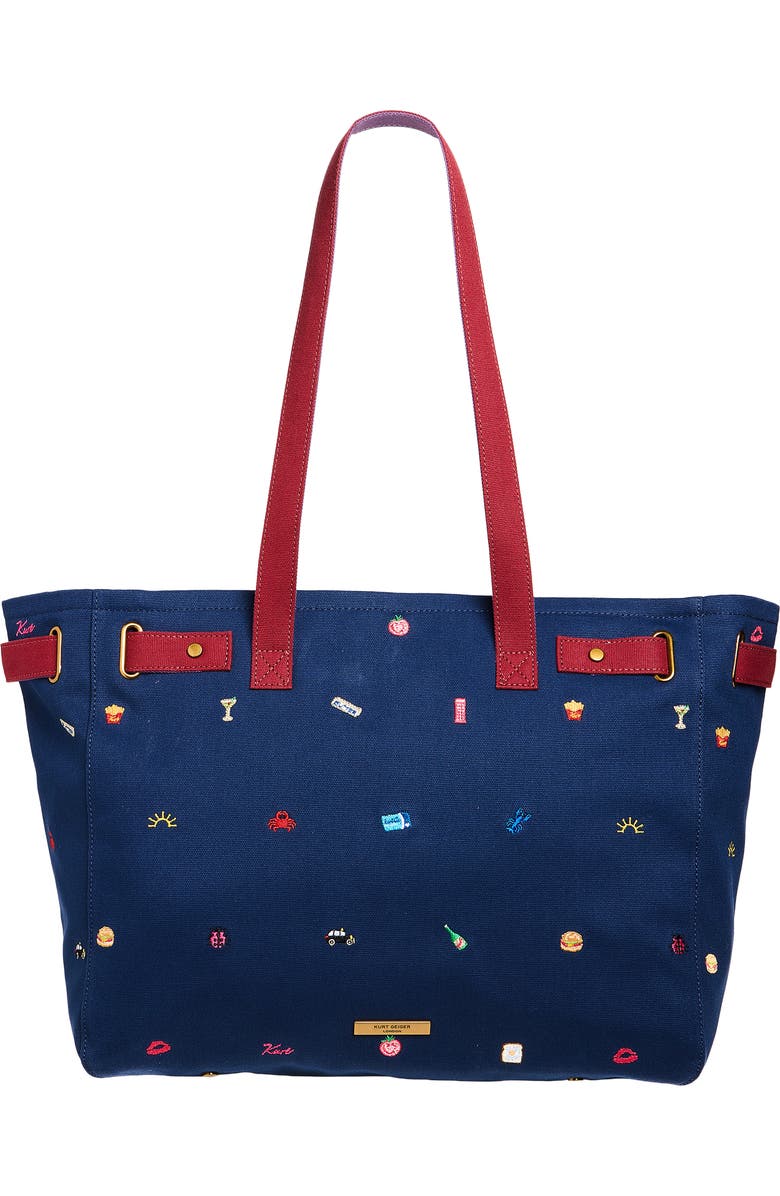 Kurt Geiger London Sloane Embroidered Canvas Shopper Bag, Alternate, color, Dark Blue