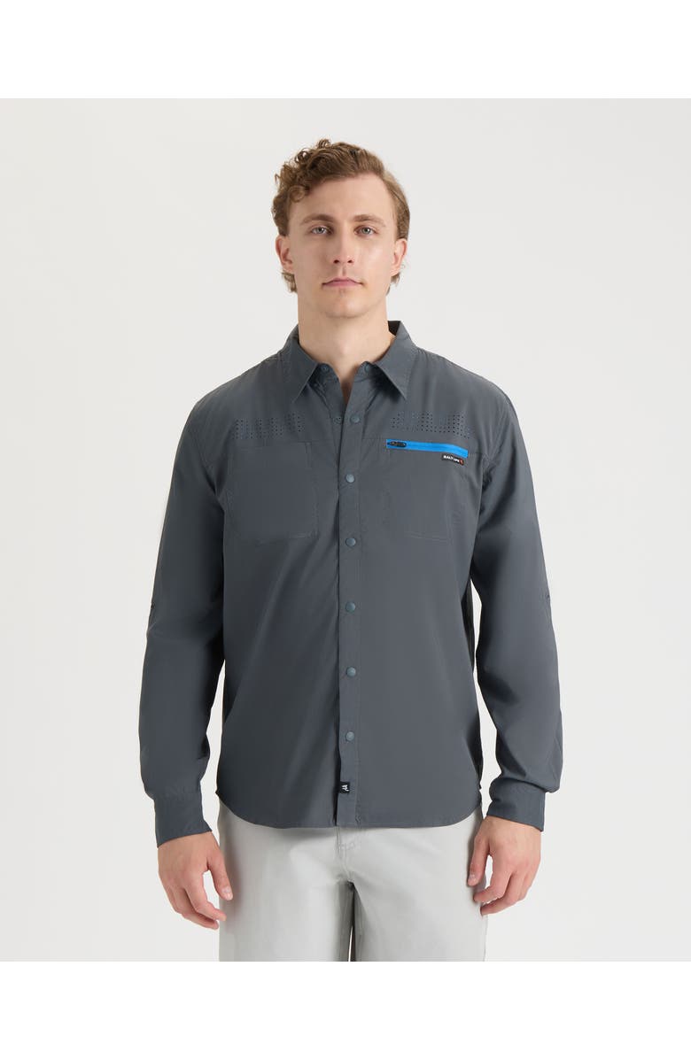 Salt Life Jigging SLX Performance Long Sleeve Shirt, Main, color, Charcoal
