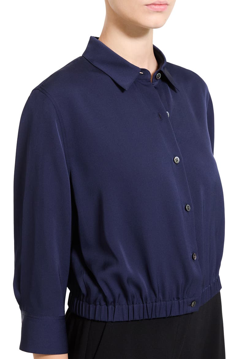 Elastic Hem Silk Button-Up Shirt, Alternate, color, MIDNIGHT NAVY - RL0