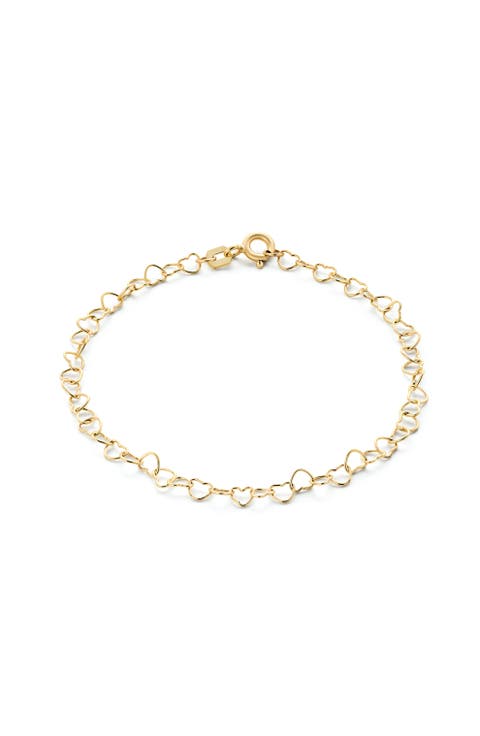 Solid Yellow Gold - Heart Chain Bracelet