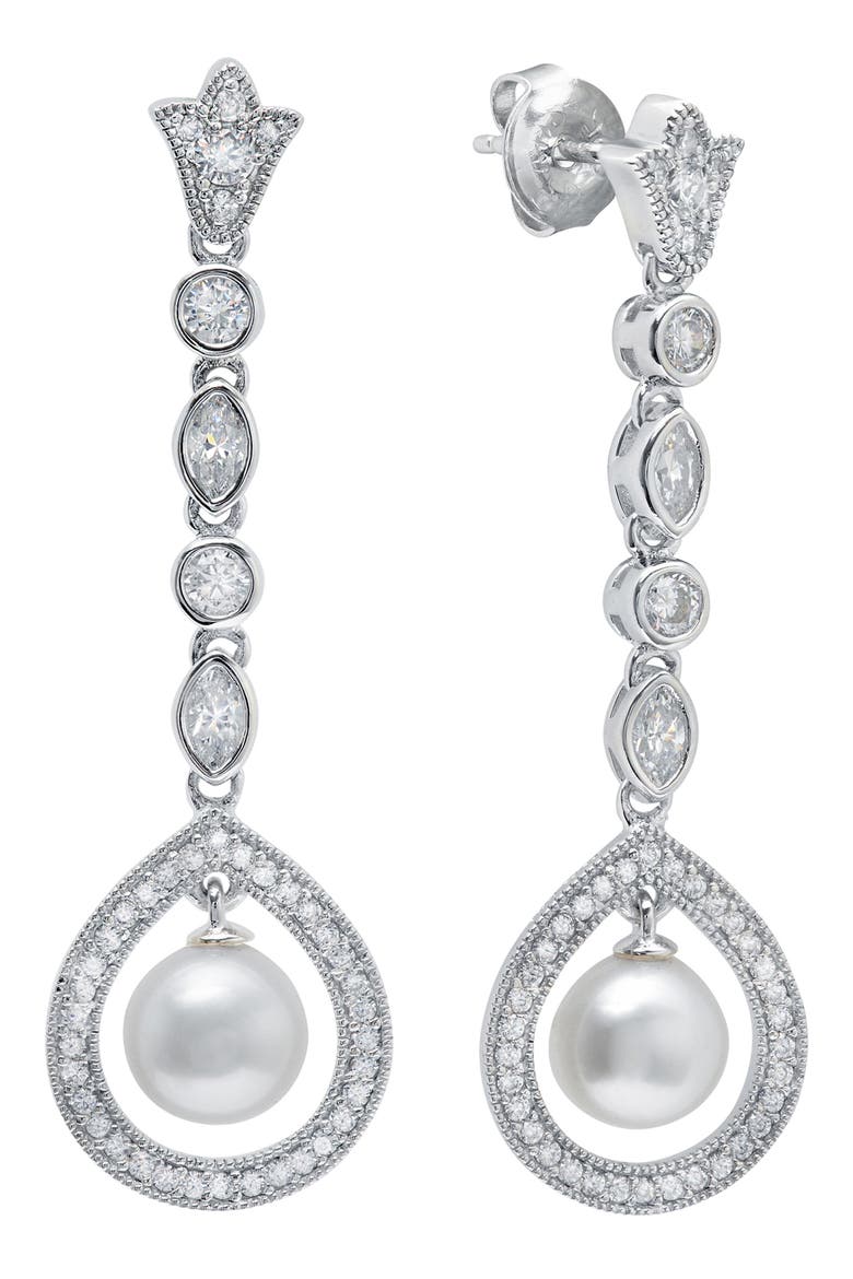 x Andrew Prince Crystal & Cultured Pearl Drop Earrings, Main, color, PEARL/ IVORY