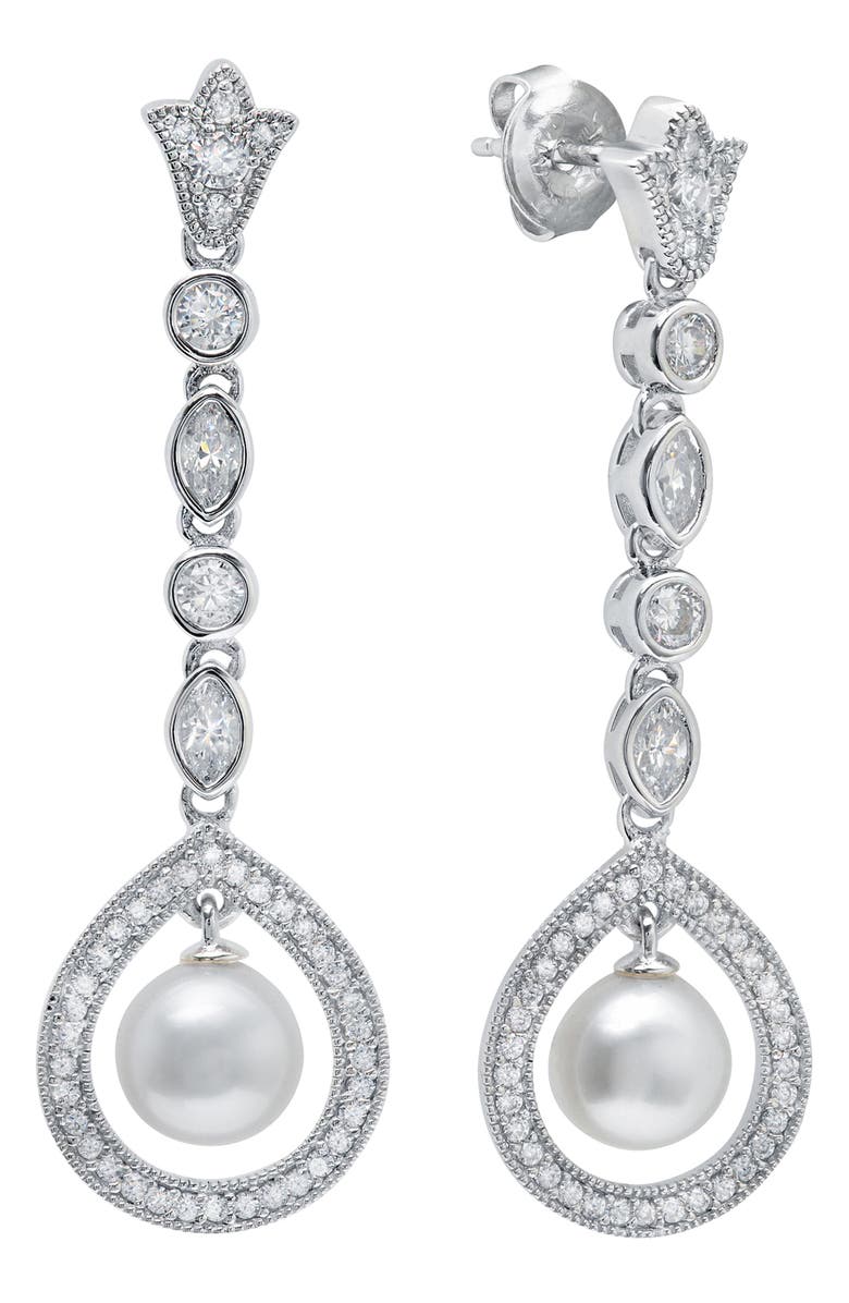 Crislu x Andrew Prince Crystal & Cultured Pearl Drop Earrings, Main, color, Pearl/ Ivory