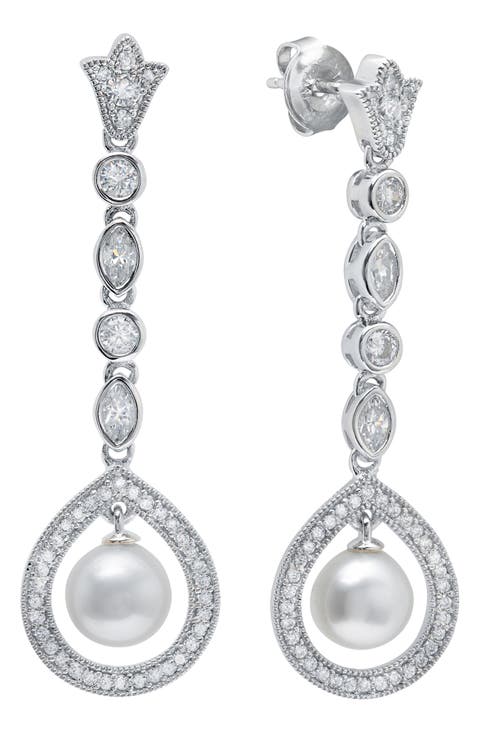 x Andrew Prince Crystal & Cultured Pearl Drop Earrings