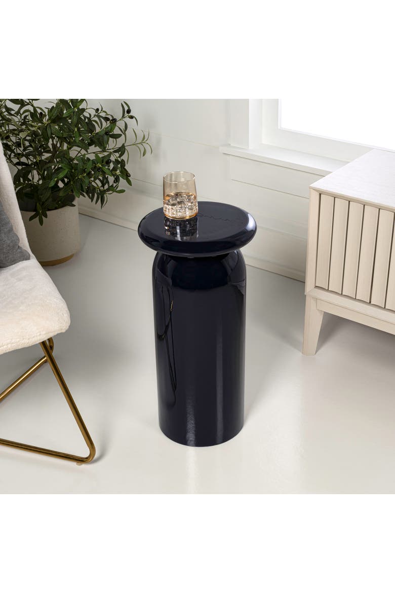 Miles Modern Metal Round Drink Table - Sleek Cylinder Mushroom Pedestal Accent End Side Table for Living Room Bedroom, Alternate, color, Navy