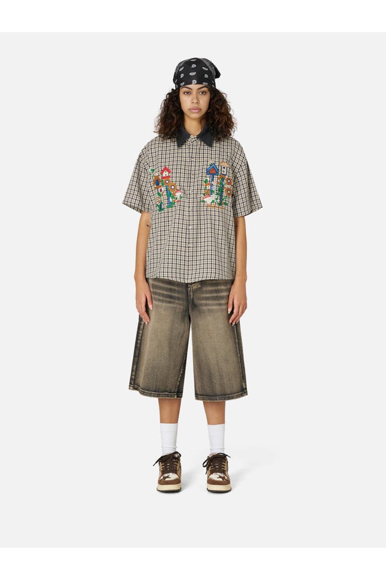 Plaid Embroidery Shirt, Alternate, color, Black
