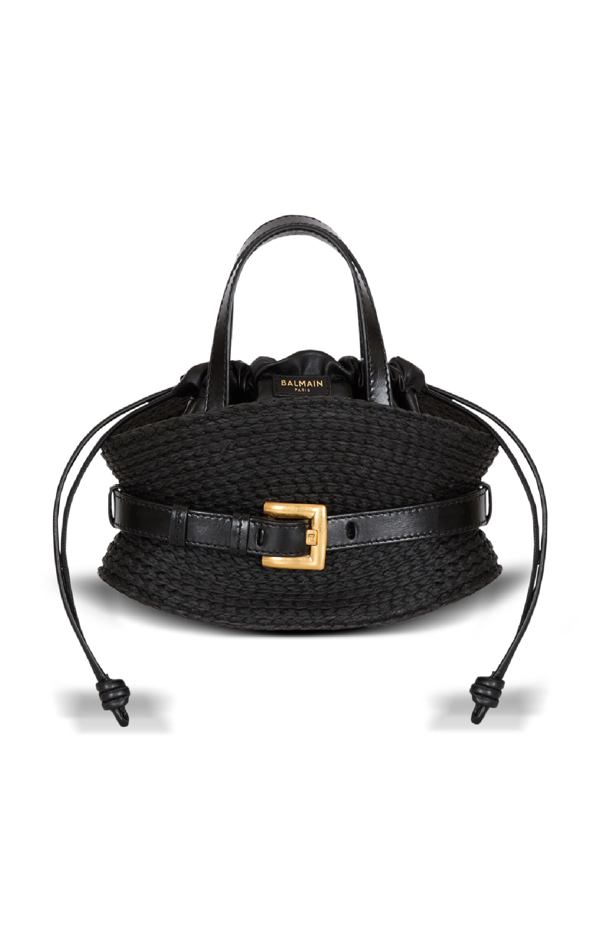 Shuffle Mini bag in calfskin and raffia, Main, color, black