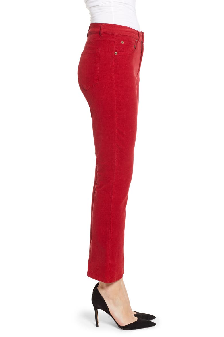 Corduroy Slim Crop Flare Pants, Alternate, color, MINERAL RED