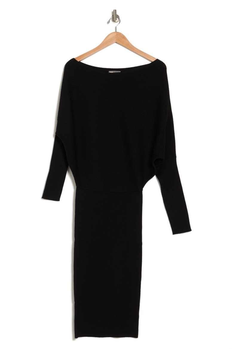 Blair Ottoman Off-the-Shoulder Long Sleeve Sweater Dress, Alternate, color, BLACK