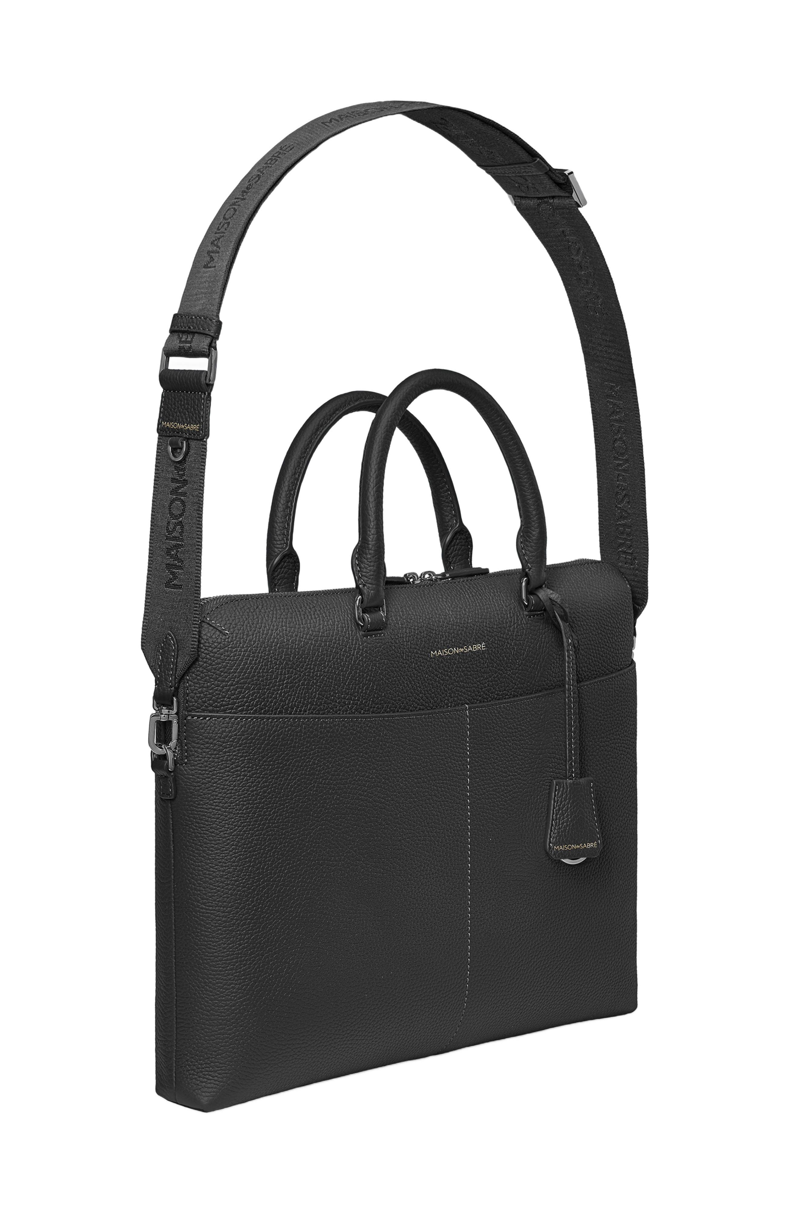 MAISON de SABRÉ Leather Laptop Bag, Alternate, color, Black Caviar