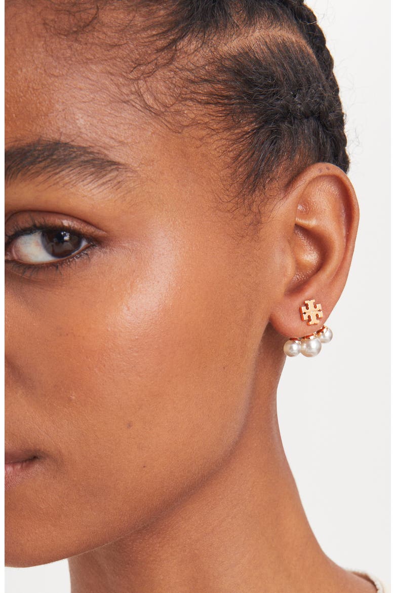 Moondance Pearl Front-Back Earrings, Alternate, color, TORY GOLD / CREAM