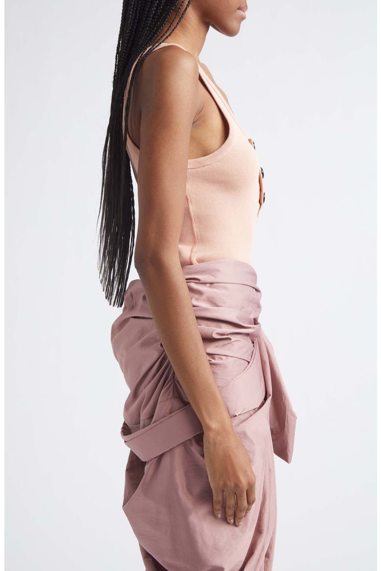 Cutout Flatlock Rib Cotton Jersey Henley Tank, Alternate, color, CORAL SAND