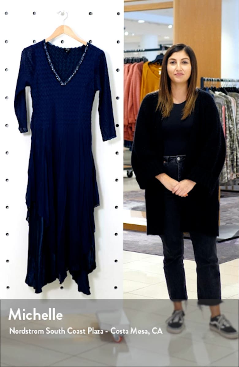 Beaded Neck Three Quarter Sleeve A-Line Dress, sales video thumbnail