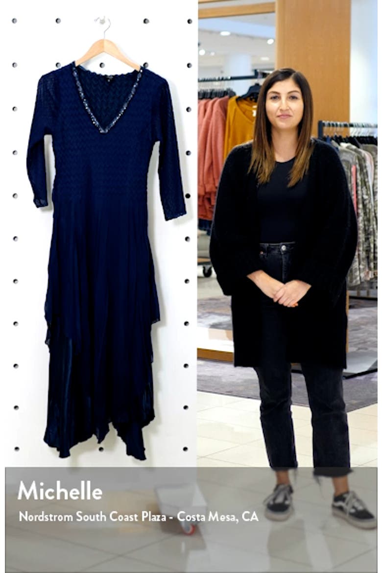 Beaded Neck Three Quarter Sleeve A-Line Dress video