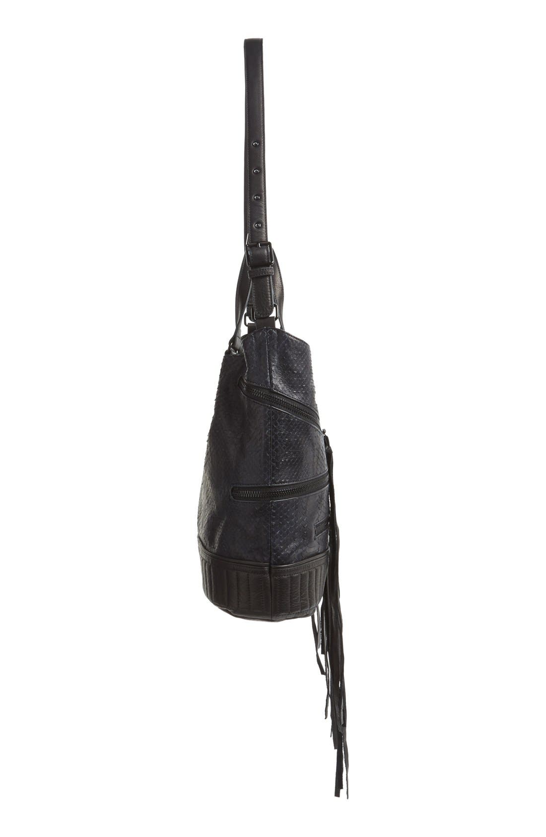 'Babe' Convertible Lambskin Leather Tote, Alternate, color, BLACK SNAKE