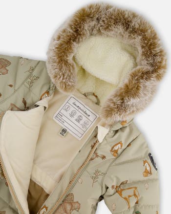 Baby Boy One-Piece Layette Snowsuit Designed for Car Seat Animal