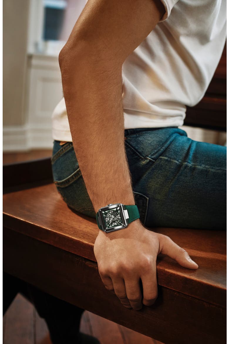 Marc Anthony Series X Automatic Leather Watch, Alternate, color, GREEN
