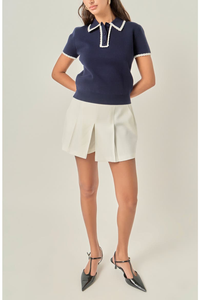 Scalloped Trim Sweater Polo, Alternate, color, NAVY/ WHITE