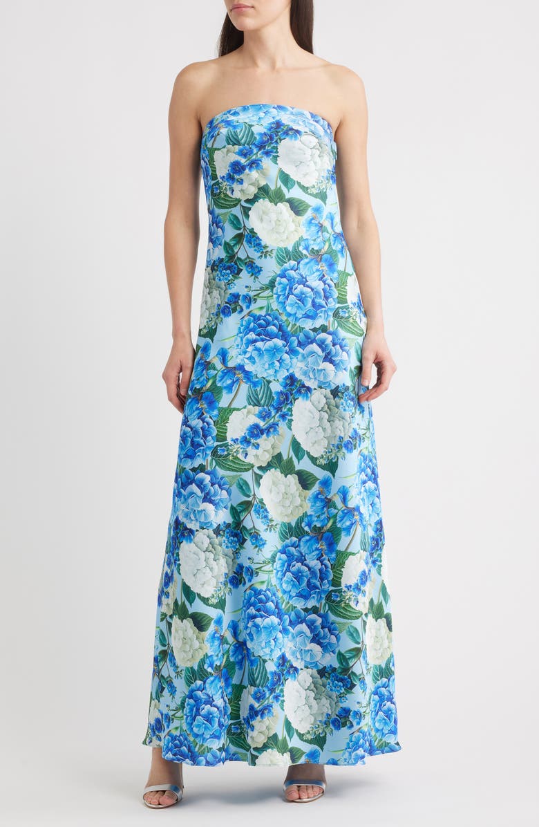Sonya Moda Ela Floral Strapless Gown, Main, color, Hydrangea Print