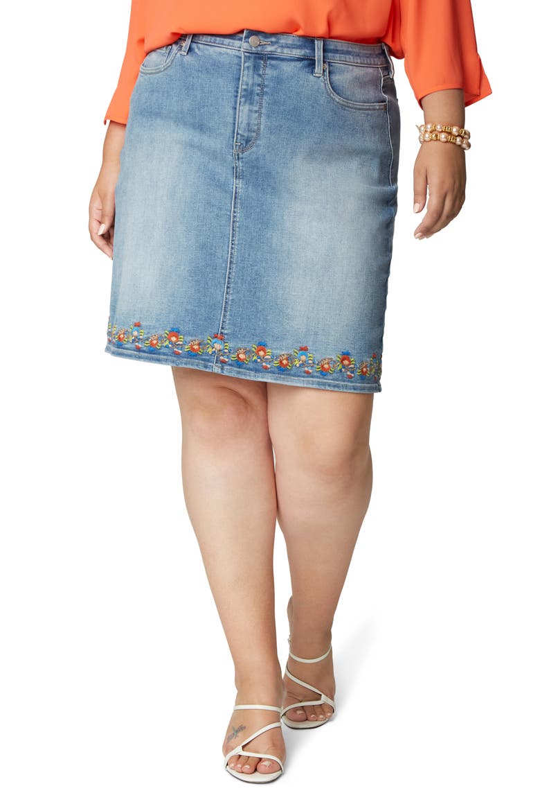 Embroidery Hem Denim Skirt, Main, color, CLEAN COHEED _ CLCOH