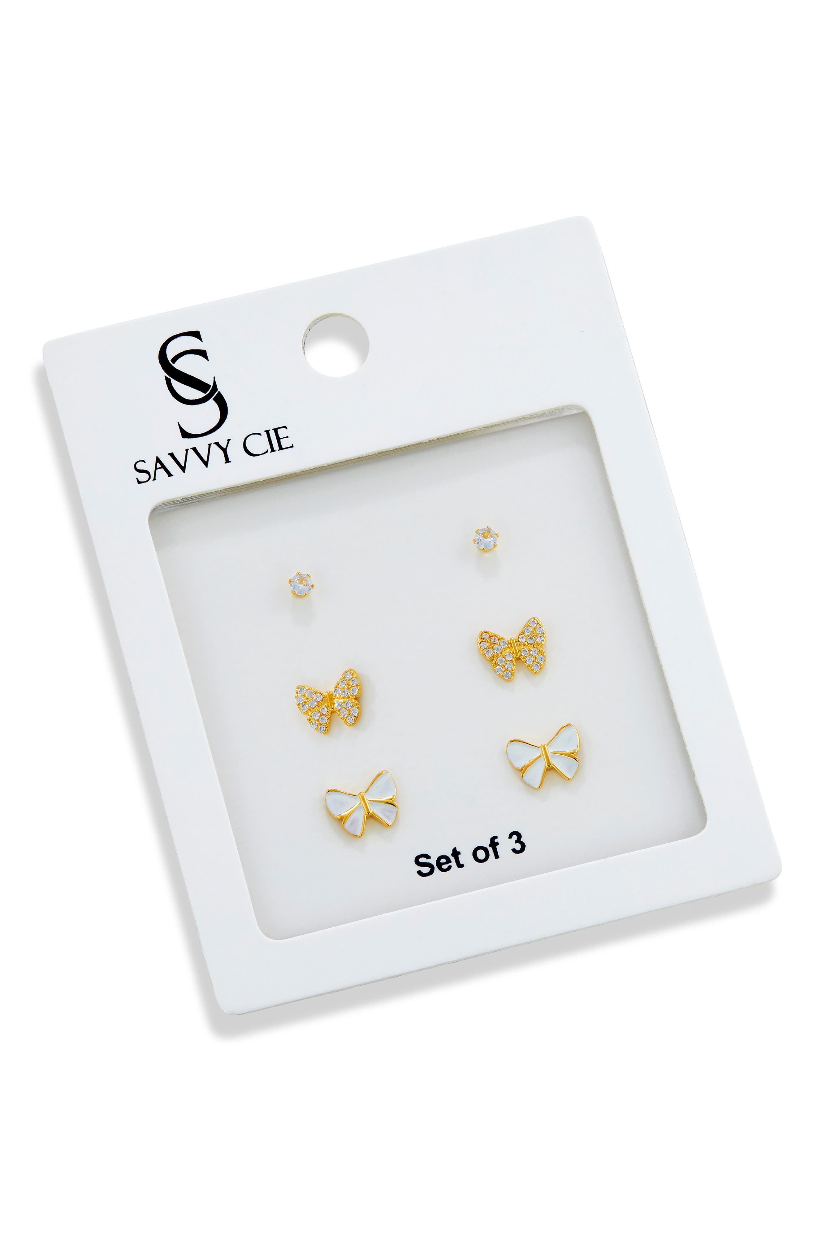 SAVVY CIE JEWELS Set of 3 Assorted Stud Earrings