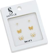 SAVVY CIE JEWELS Set of 3 Assorted Stud Earrings