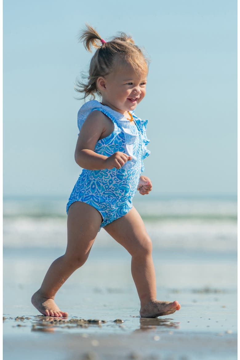 Santorini Blue Ruffle One-Piece Swimsuit, Alternate, color, BLUE